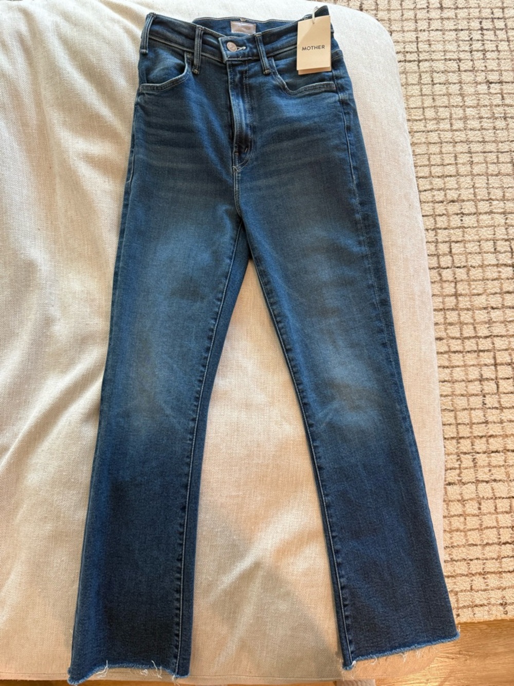 MOTHER Blue Mid-Rise Straight Denim Jeans